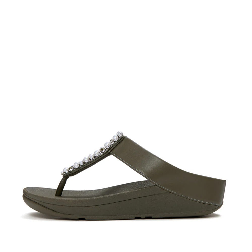 FitFlop FitFlop FINO Pearls-And-Crystal Toe-Post Sandals Sandal Deep Olive UK 3