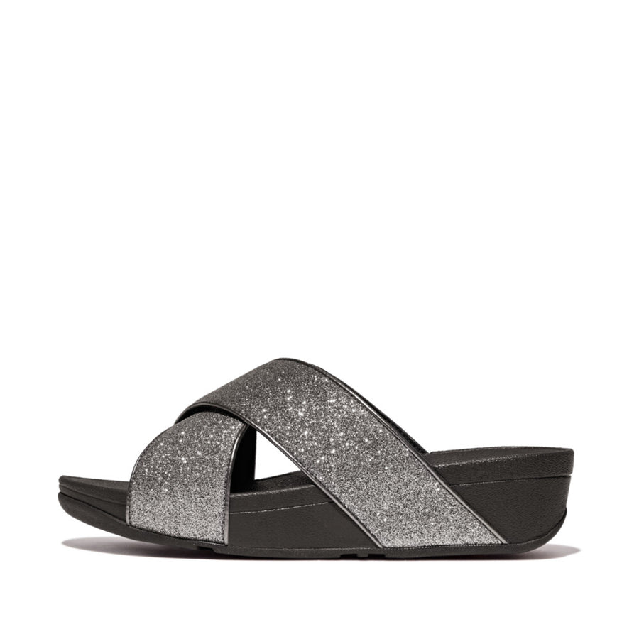 FitFlop Lulu Flower Cross Slides Sandals - Black