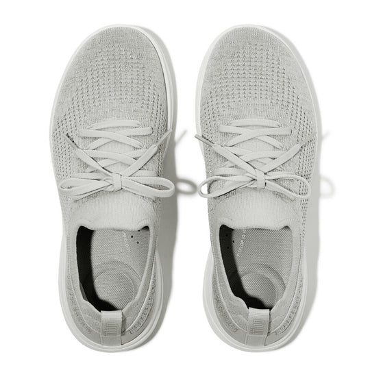 FitFlop Super-Q Knit Slip On Laced Sneakers - Arctic Grey / Silver